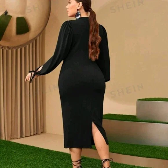 Split Sleeve Knot Cuff Bodycon Dress - Picture 7 of 9